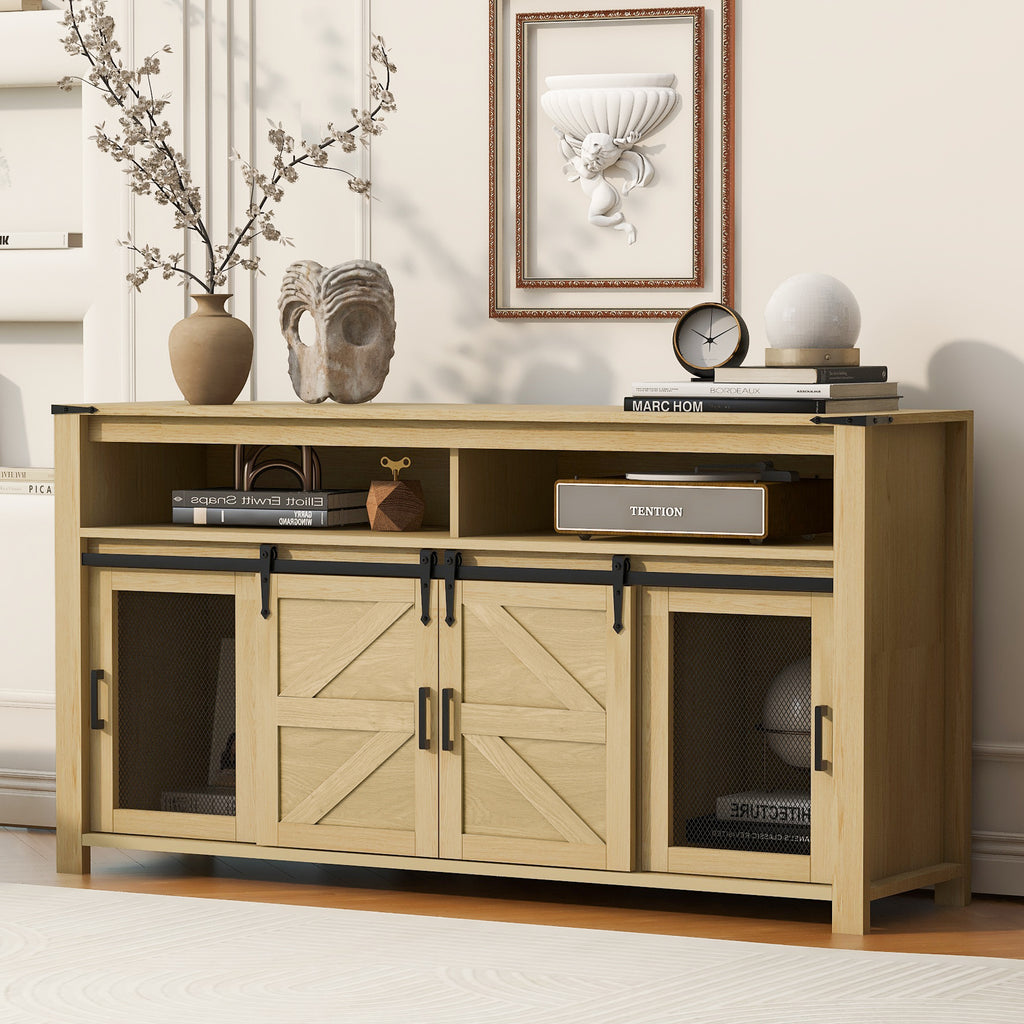 U_STYLE 59.3'' Sideboard with Sliding Barn Door and Mesh Panels