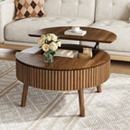 Modern Round Lift-Top Coffee Table with Half Flip-Top & Hidden Storage