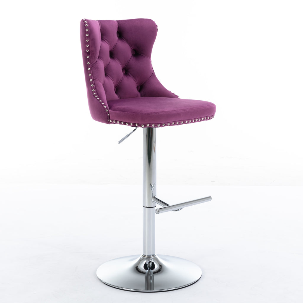 Swivel Velvet Barstools with Adjustable Seat Height