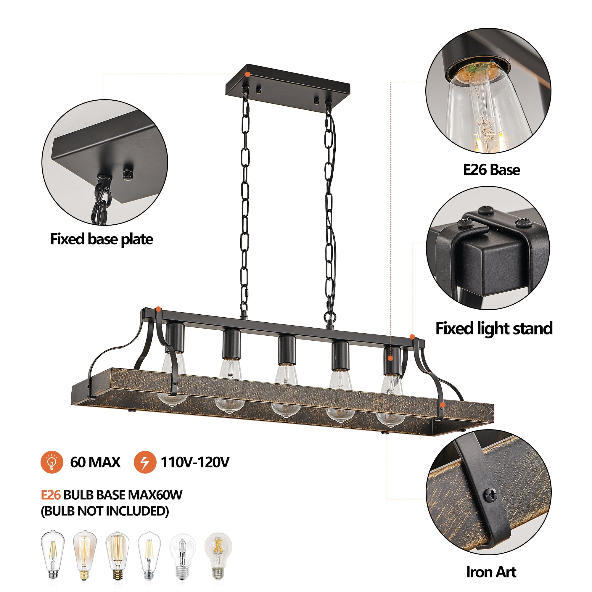 34-Inch Black and Gold Vintage Pendant Light
