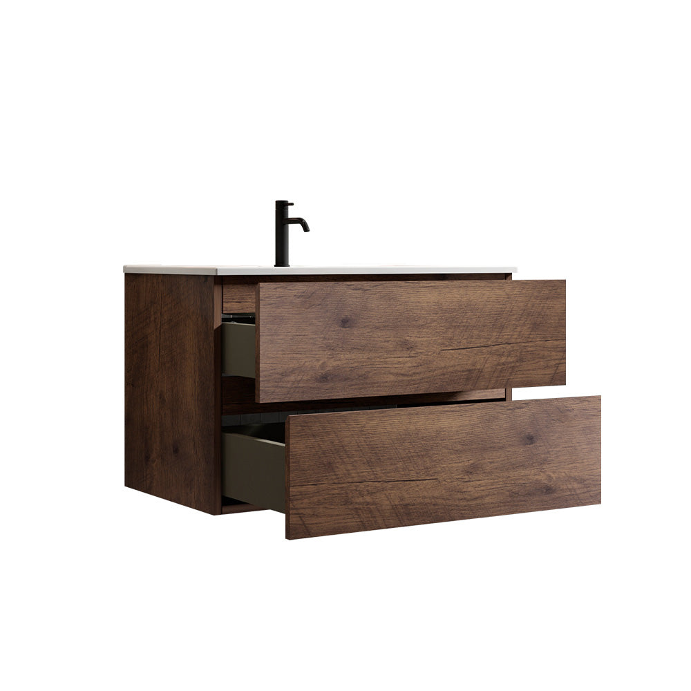 TIA 30 Inch Wall Mounted Bathroom Vanity, Walnut