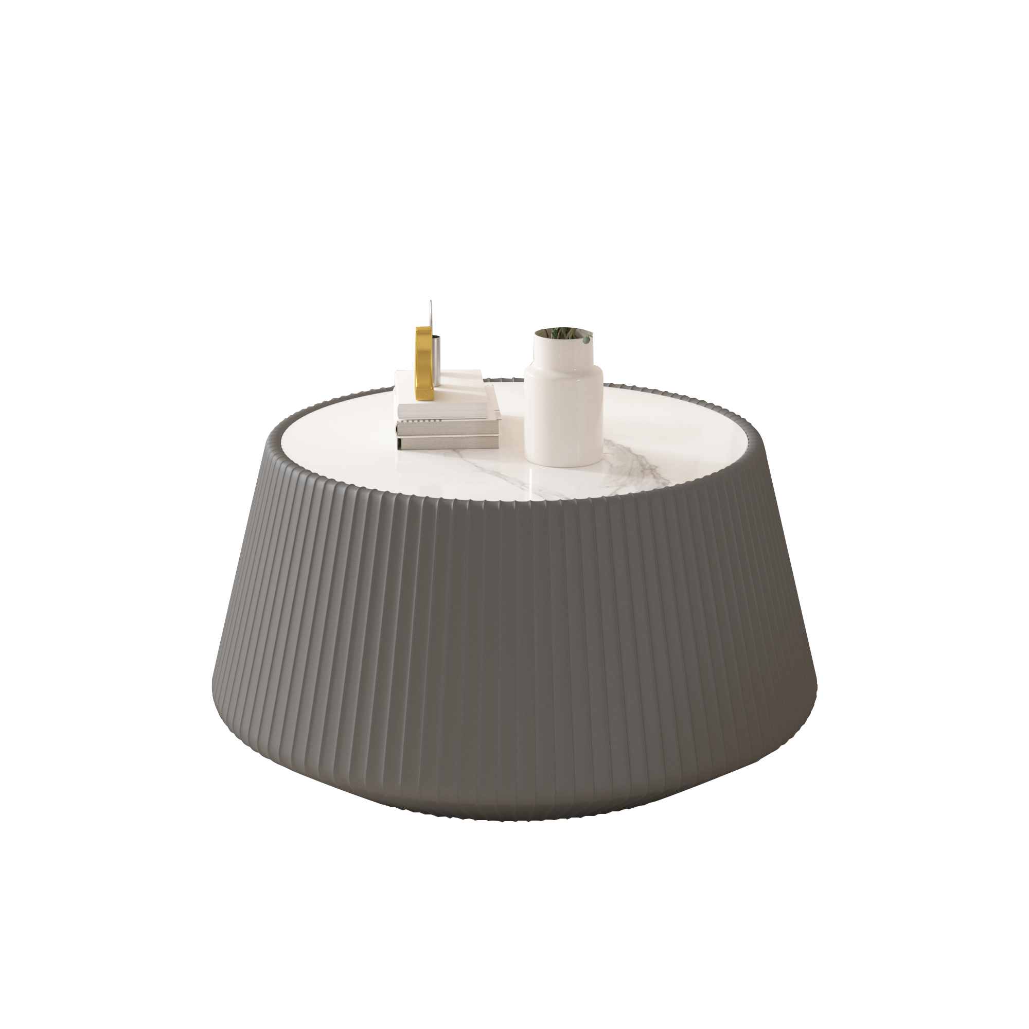 Light Sintered Stone Top Cup Shape Leather Coffee Table