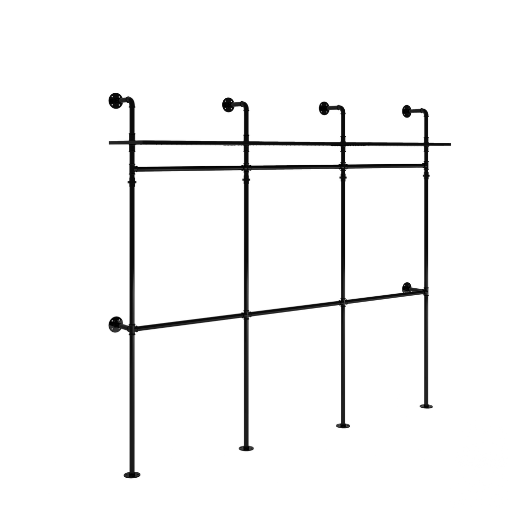 Industrial Pipe Clothing Rack with LED Lights & Shelves