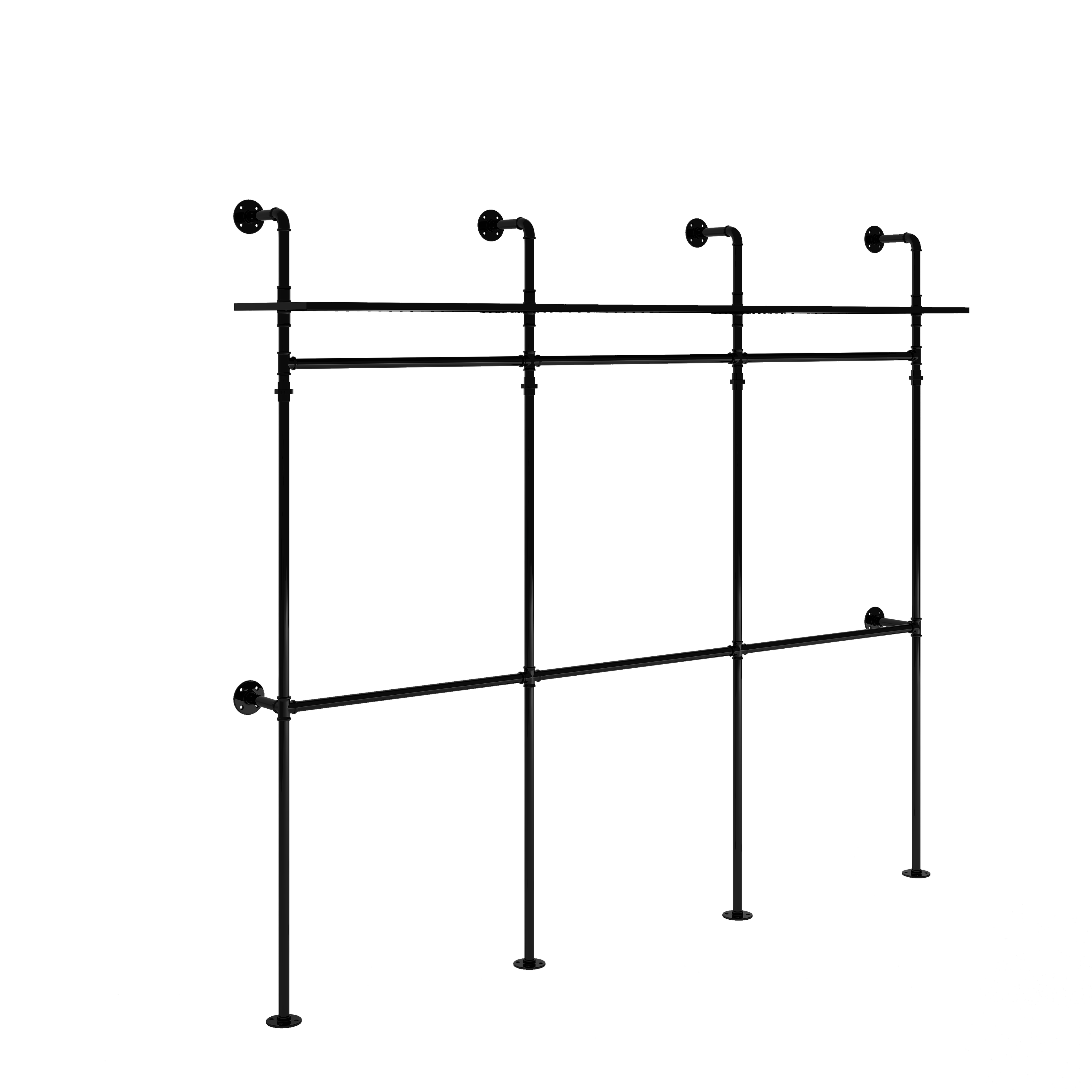 Industrial Pipe Clothing Rack with LED Lights & Shelves