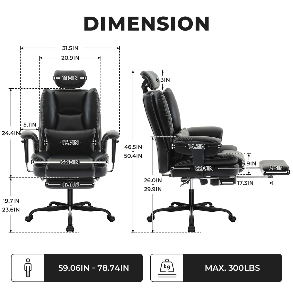Ergonomic Office Chair, Black PU Leather, High Back with Lumbar Support