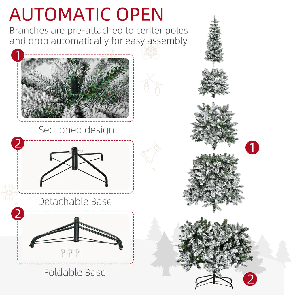 HOMCOM 9ft Unlit Snow-Flocked Slim Pine Christmas Tree