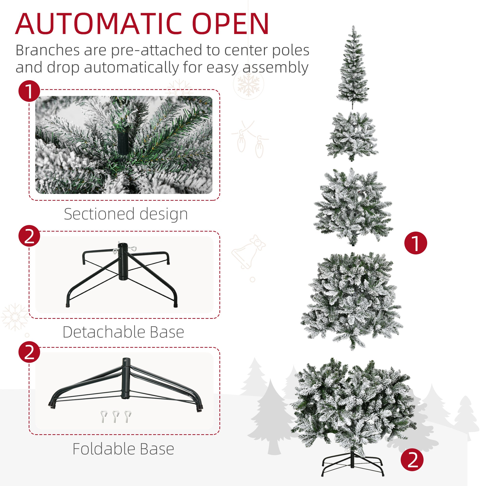 HOMCOM 9ft Unlit Snow-Flocked Slim Pine Christmas Tree