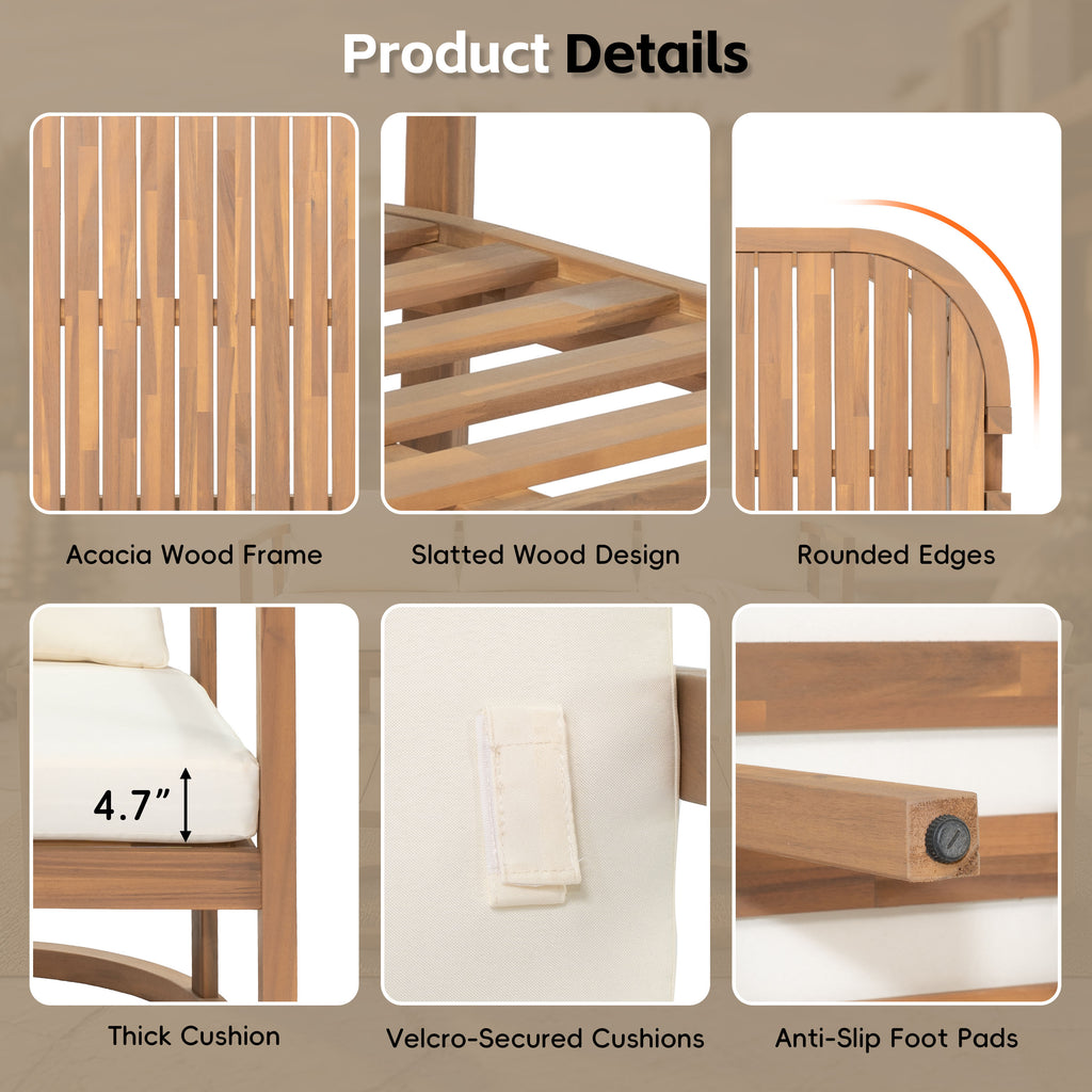 TOPMAX 4-Piece Modern Acacia Wood Sofa Set