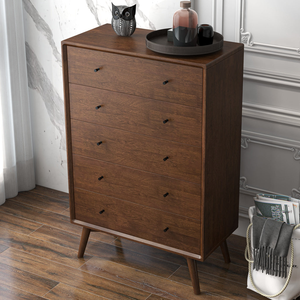 Caroline Mid Century Modern 5-Drawer Solid Wood Dresser