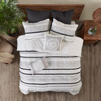 Cotton Printed Comforter Set with Trims - Black/White King/Cal King