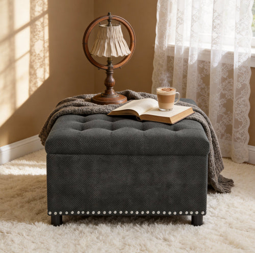 Tufted Storage Ottoman with Nailhead Trim
