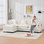 Chenille Modular Three-Seater Sofa with Movable Footstool