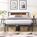 King Size Metal Bedframe With Wood Panel Decoration