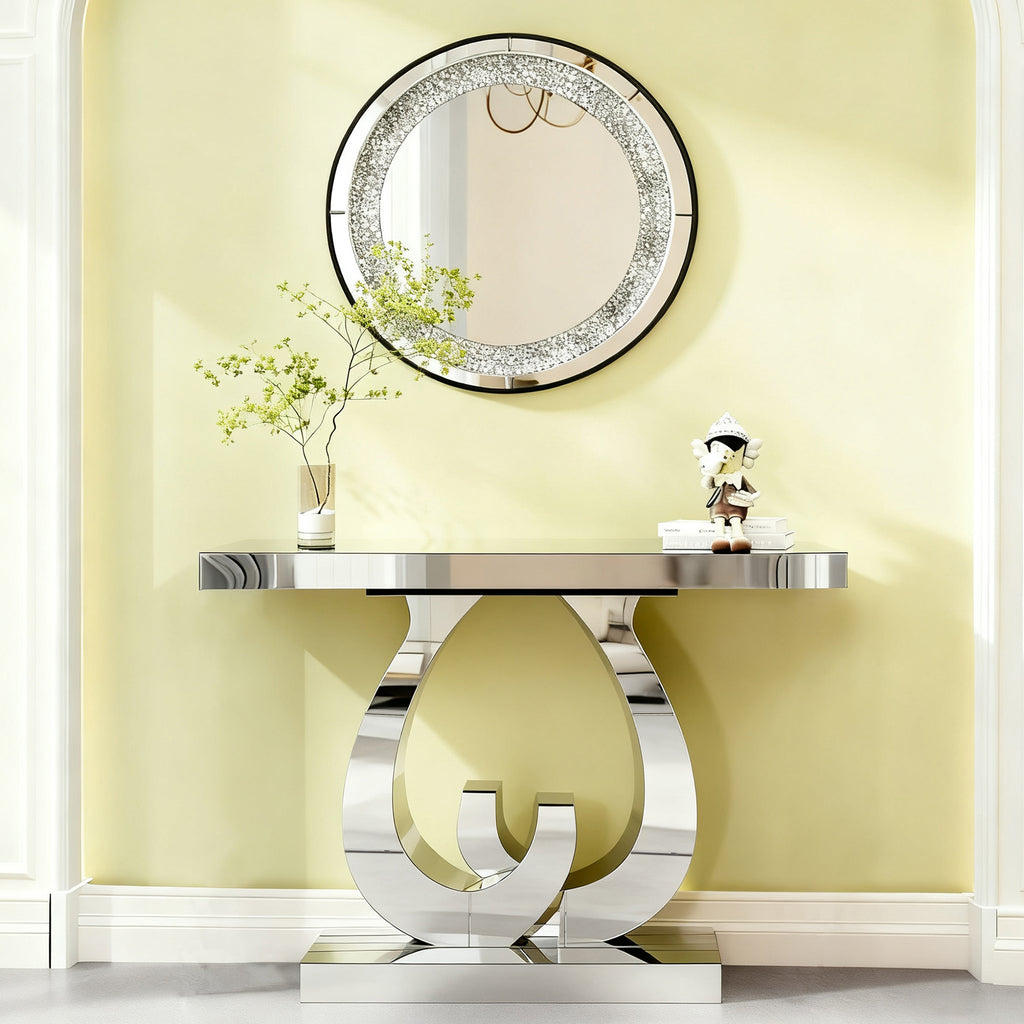 Modern Mirror Side Table - Silver