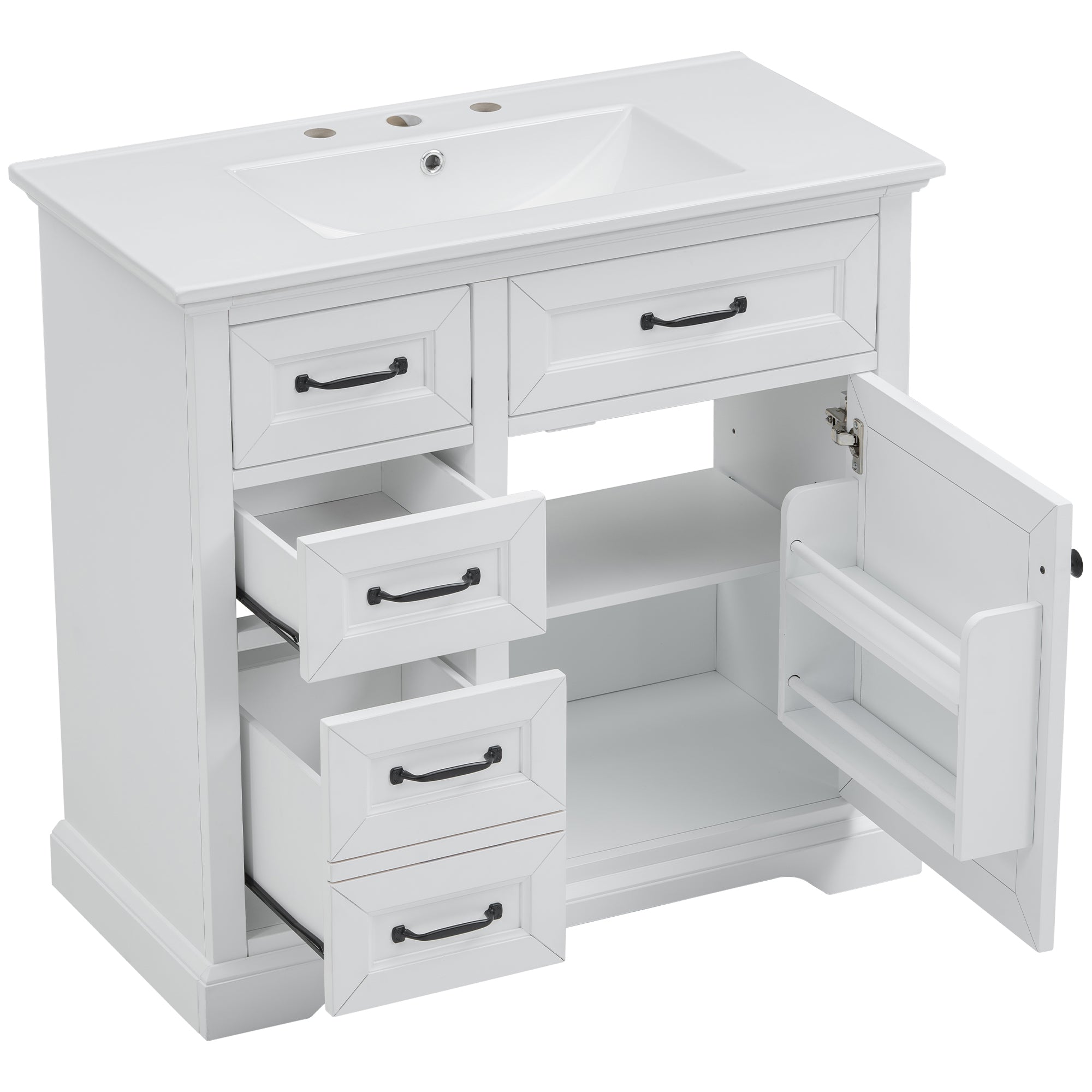 36-Inch Bathroom Vanity with Ceramic Sink Top, 4 Drawers and 1 Soft-Close Door