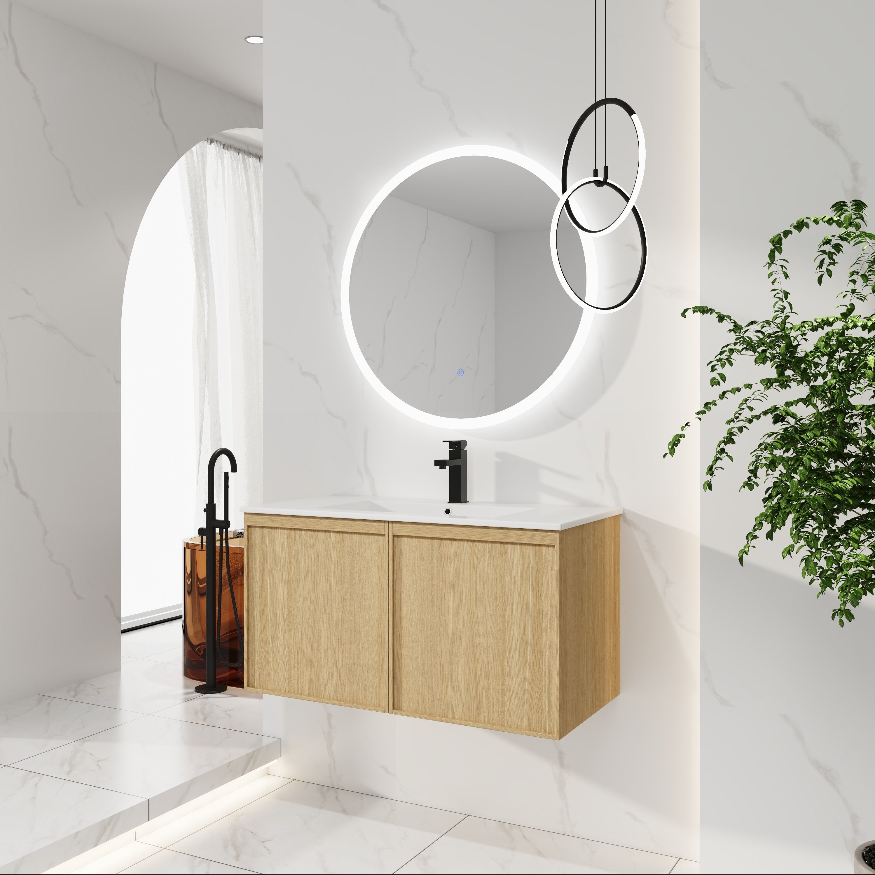 36" Floating Bathroom Vanity with Sink, Wall-Mounted Modern Light
