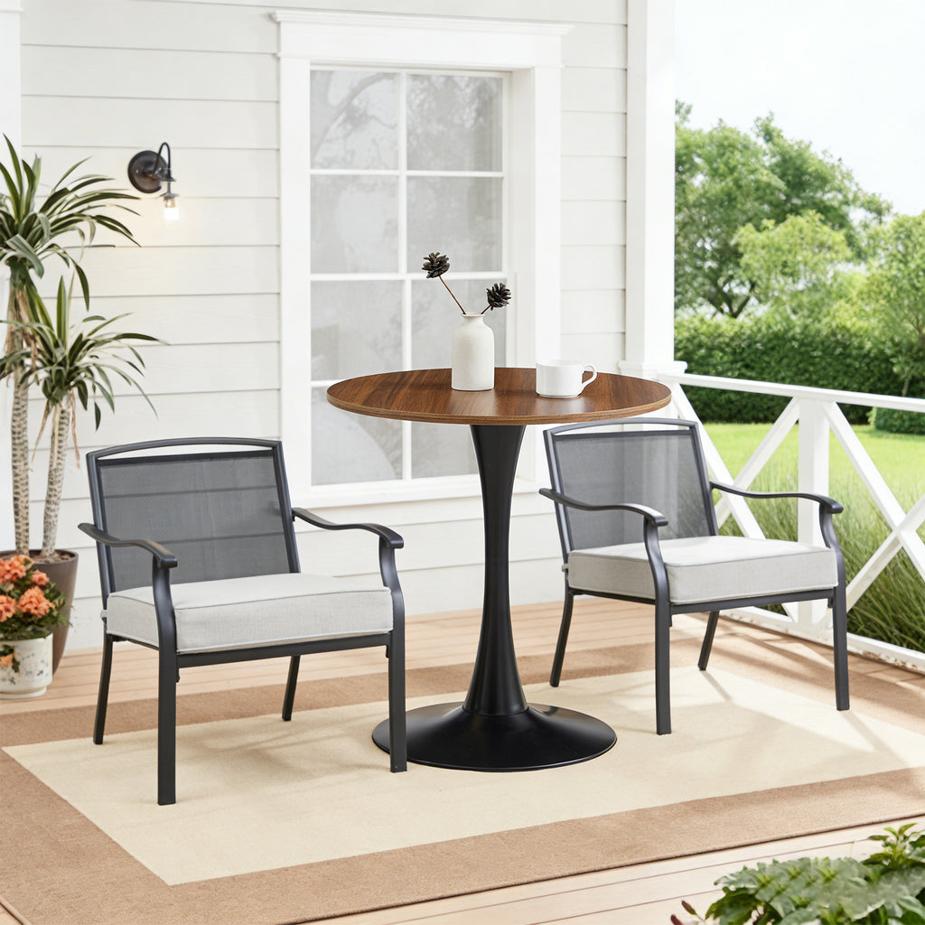 Dark Wood Grain Round Dining Table
