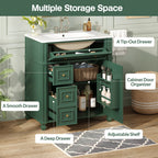 Bathroom Vanity Cabinet with Ceramic Sink Basin - 30 Inch