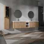 84" Wall-Mounted Bathroom Vanity With Sink and Side Cabinet