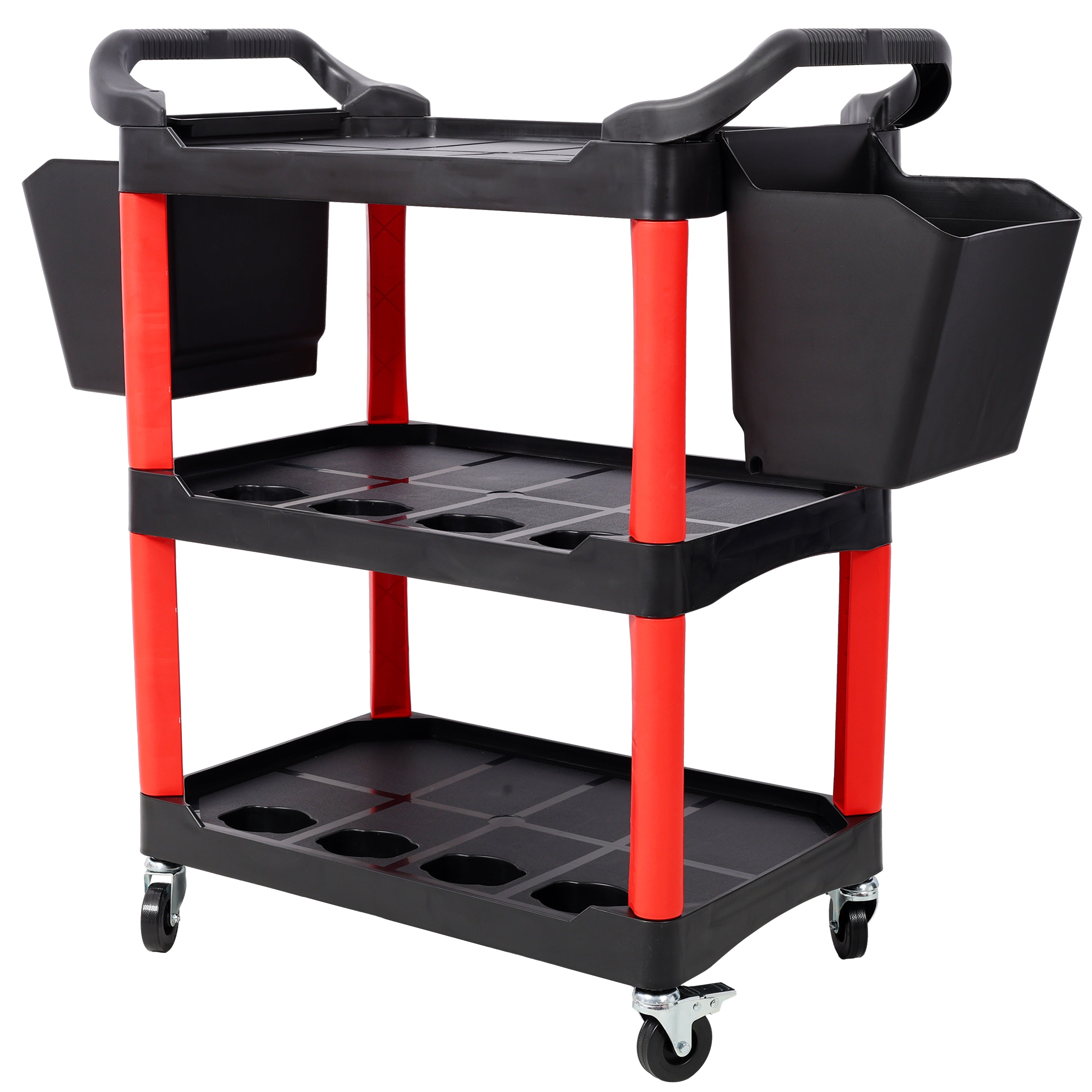 3 Tier Rolling Auto Detail Cart With Wheels, 2 Buckets