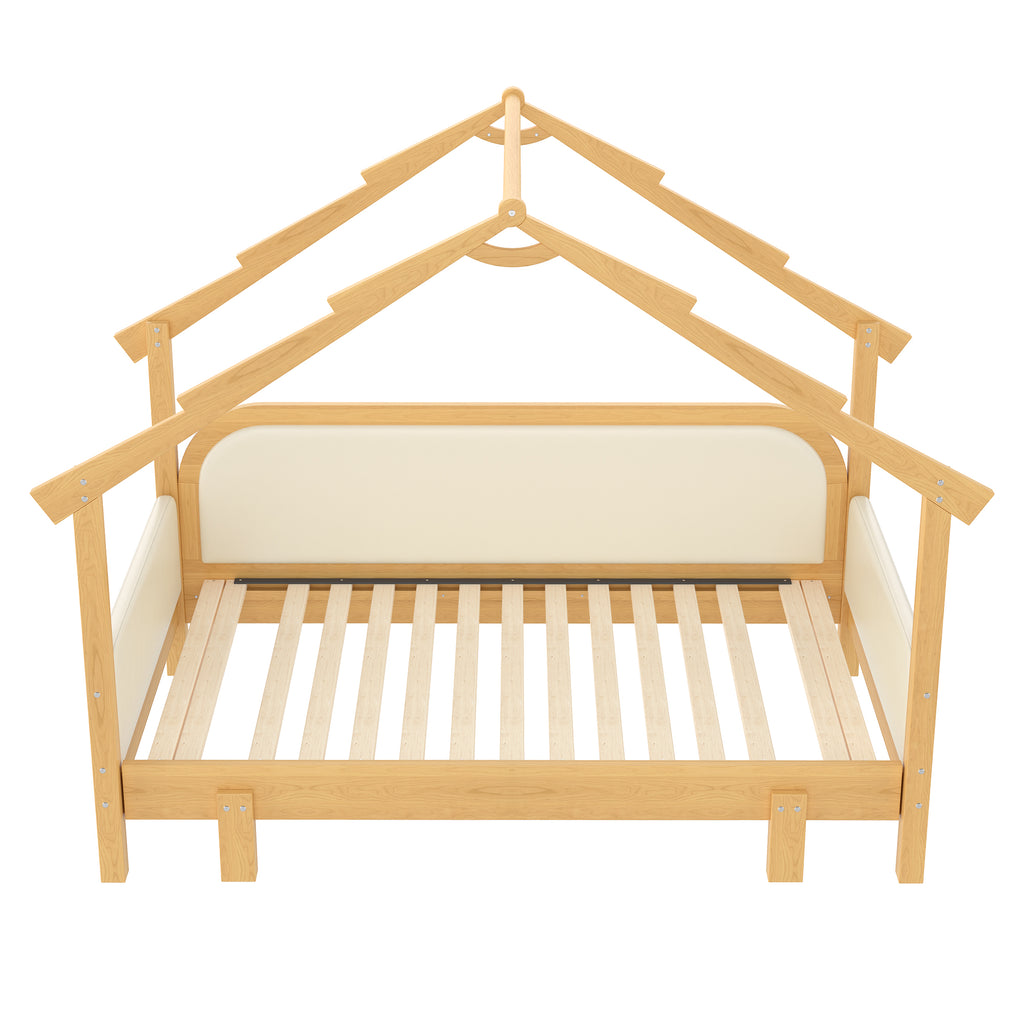 Twin Size Wood Treehouse Bed With Soft Cushion Rails