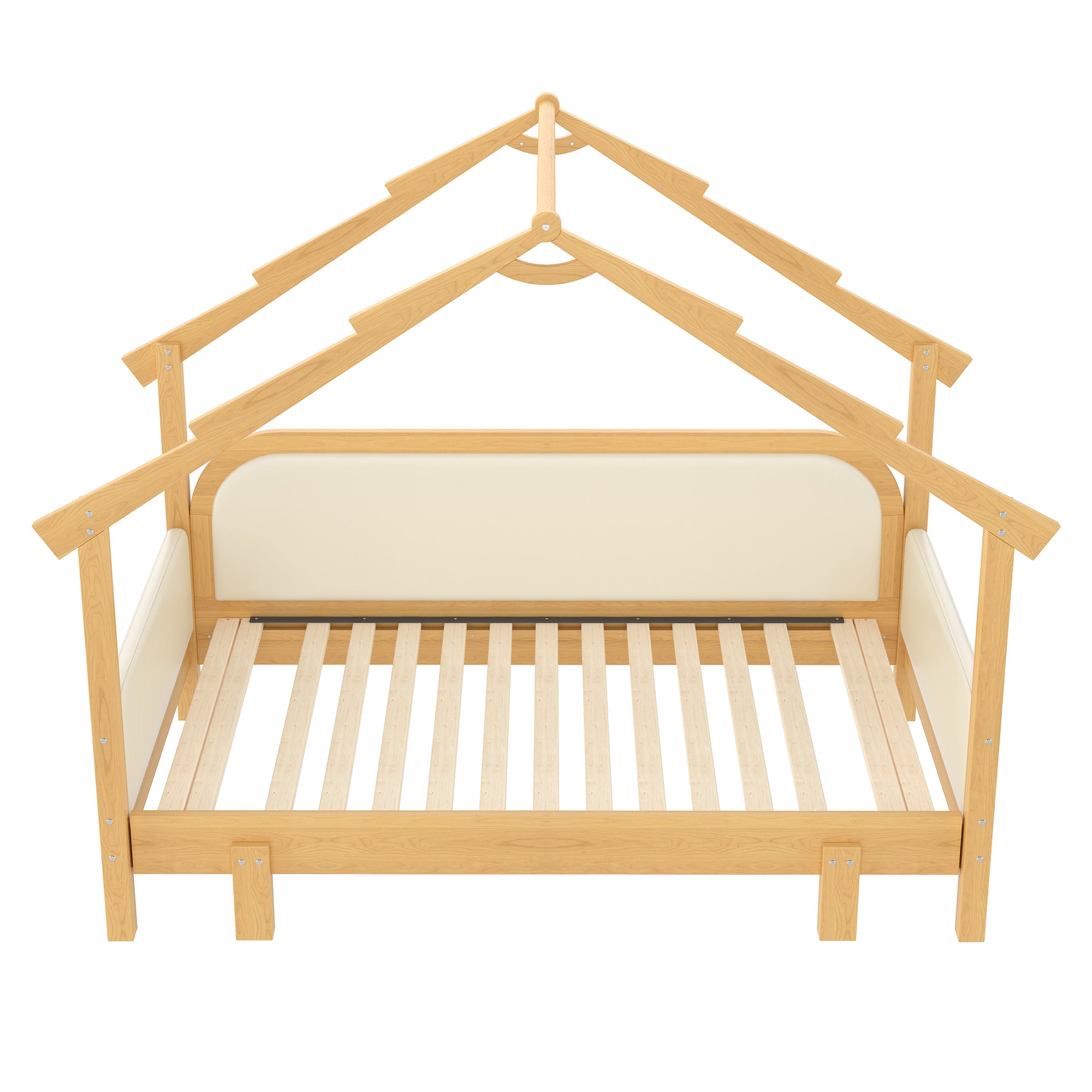 Twin Size Wood Treehouse Bed With Soft Cushion Rails