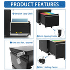 2 Drawer Metal Mobile File Cabinet, Rolling File Cabinet with Lock