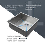 25 Inch Undermount Kitchen Sink - 16 Gauge Stainless Steel