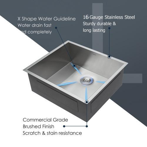 25 Inch Undermount Kitchen Sink - 16 Gauge Stainless Steel