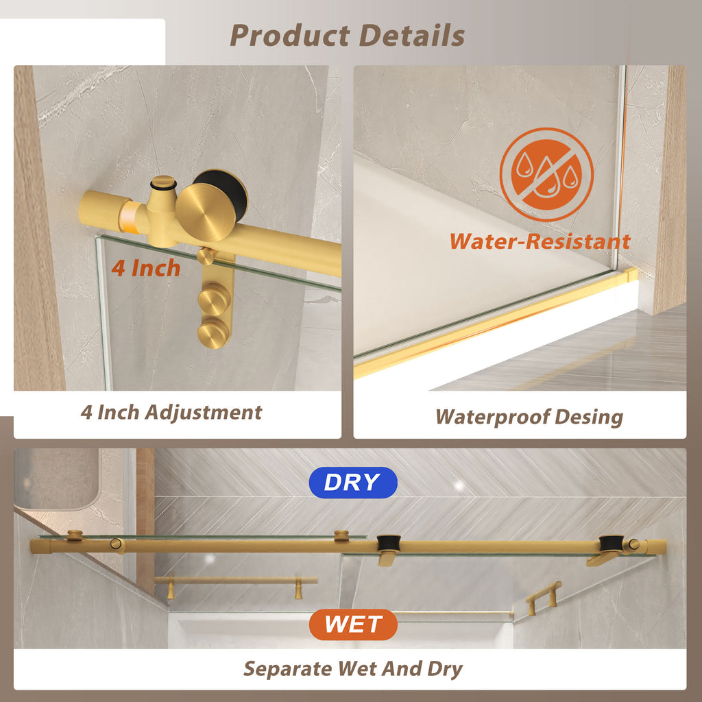 Frameless Sliding Shower Door - 5/16" Tempered Glass, Stainless Steel Frame