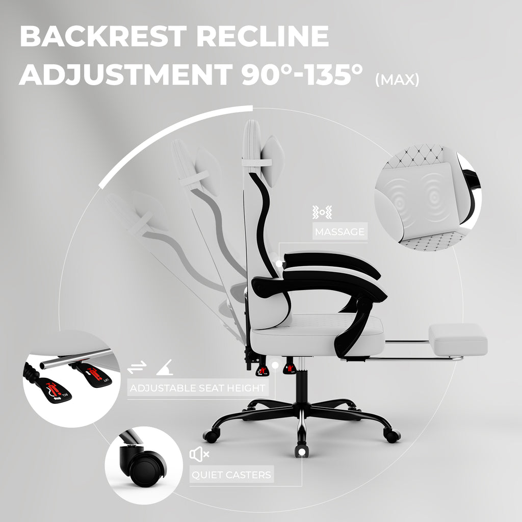 Ergonomic Gaming Chair with Massage, Footrest, and Lumbar Support