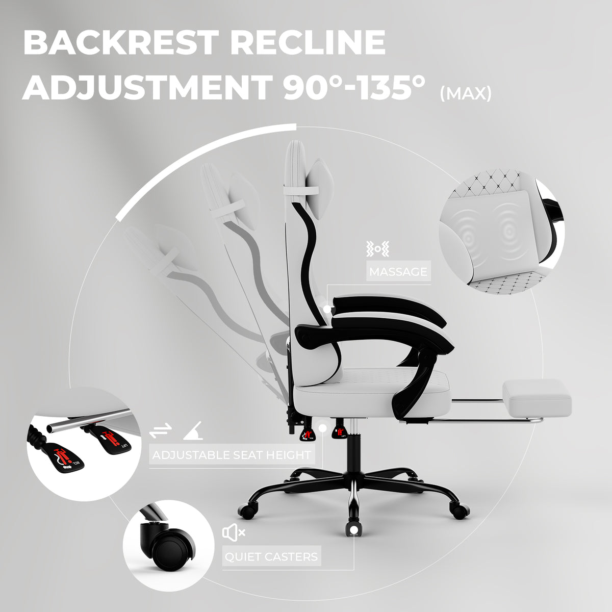 Ergonomic Gaming Chair with Massage, Footrest, and Lumbar Support