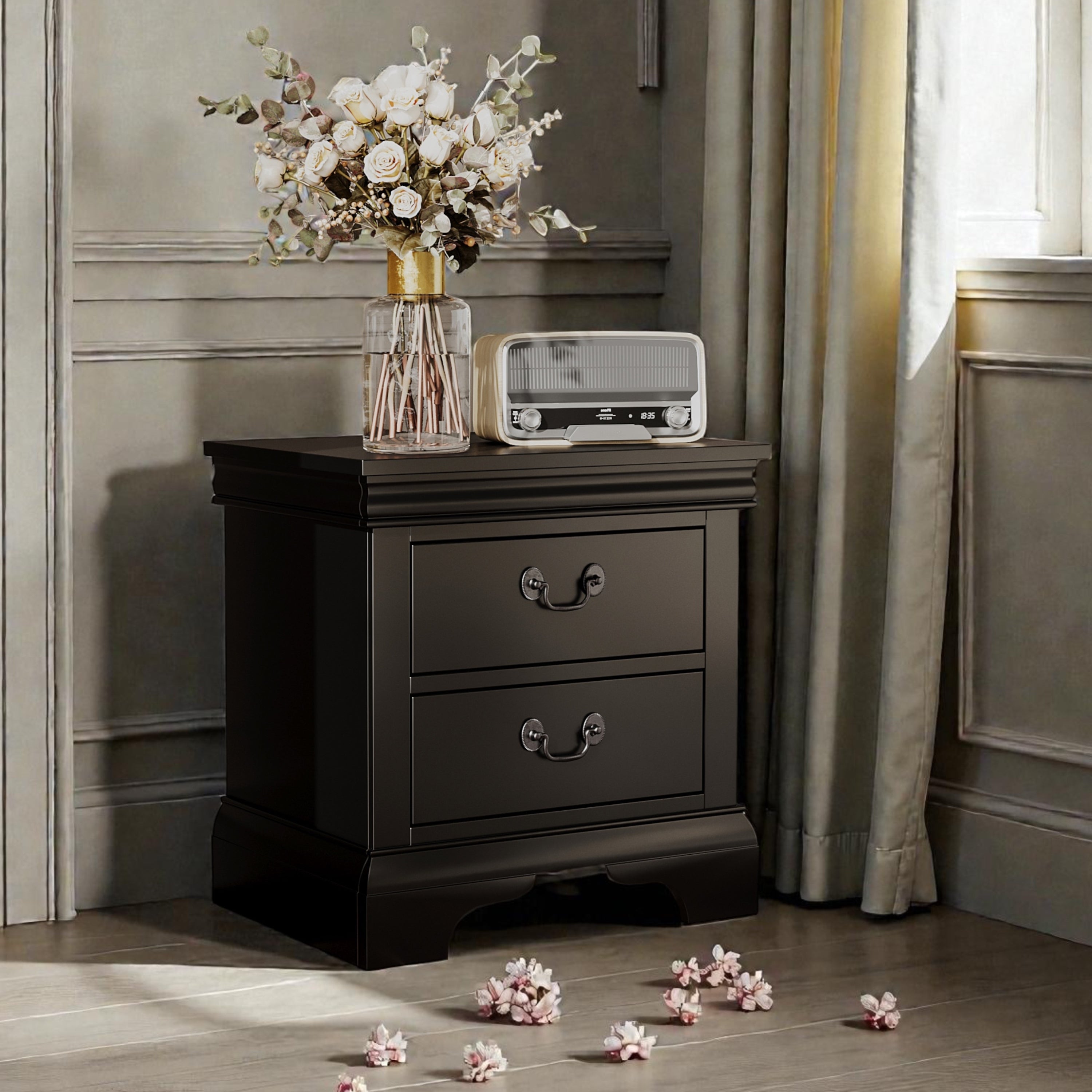 Classic Wooden Nightstand - Black