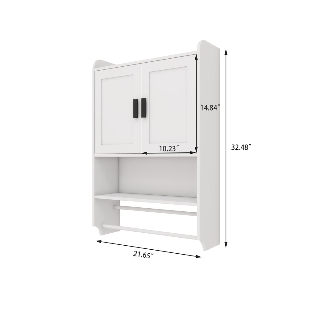 Bathroom Wall Cabinet with Doors, Adjustable Shelf, Towel Bar and Paper Holder
