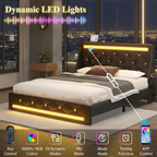 Full Size Bed Frame with LED Lights & Charging Station