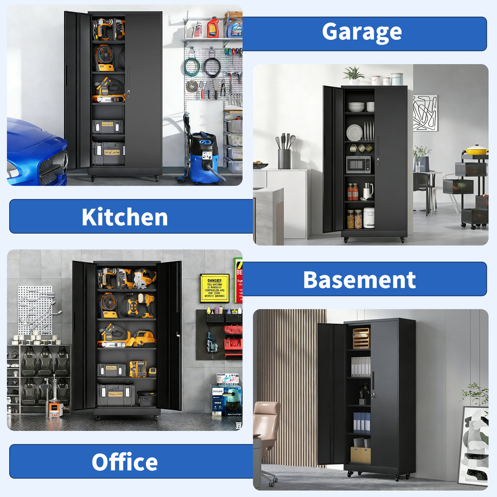 Garage Storage Cabinet with Wheels and Lock