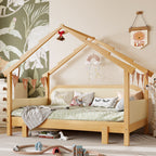 Twin Size Wood Treehouse Bed With Soft Cushion Rails