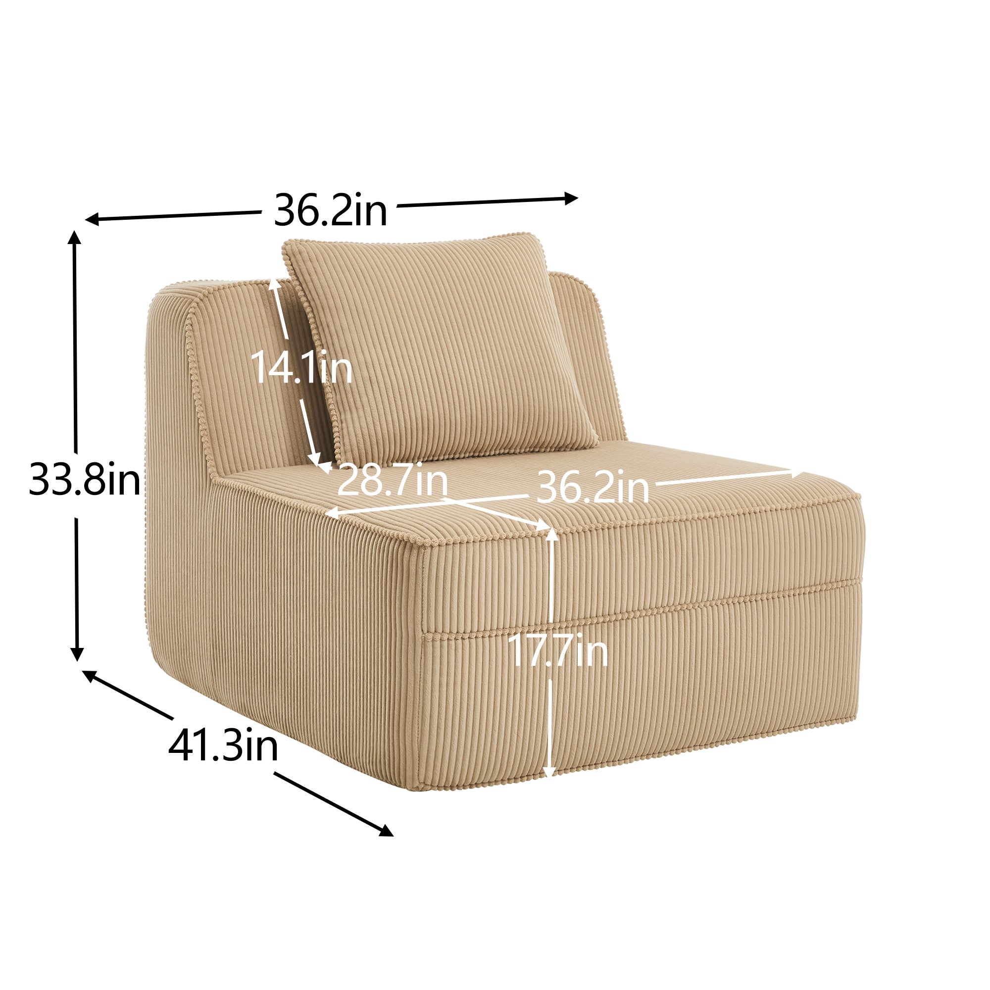 Armless Sofa W/Pillow Corduroy - Camel