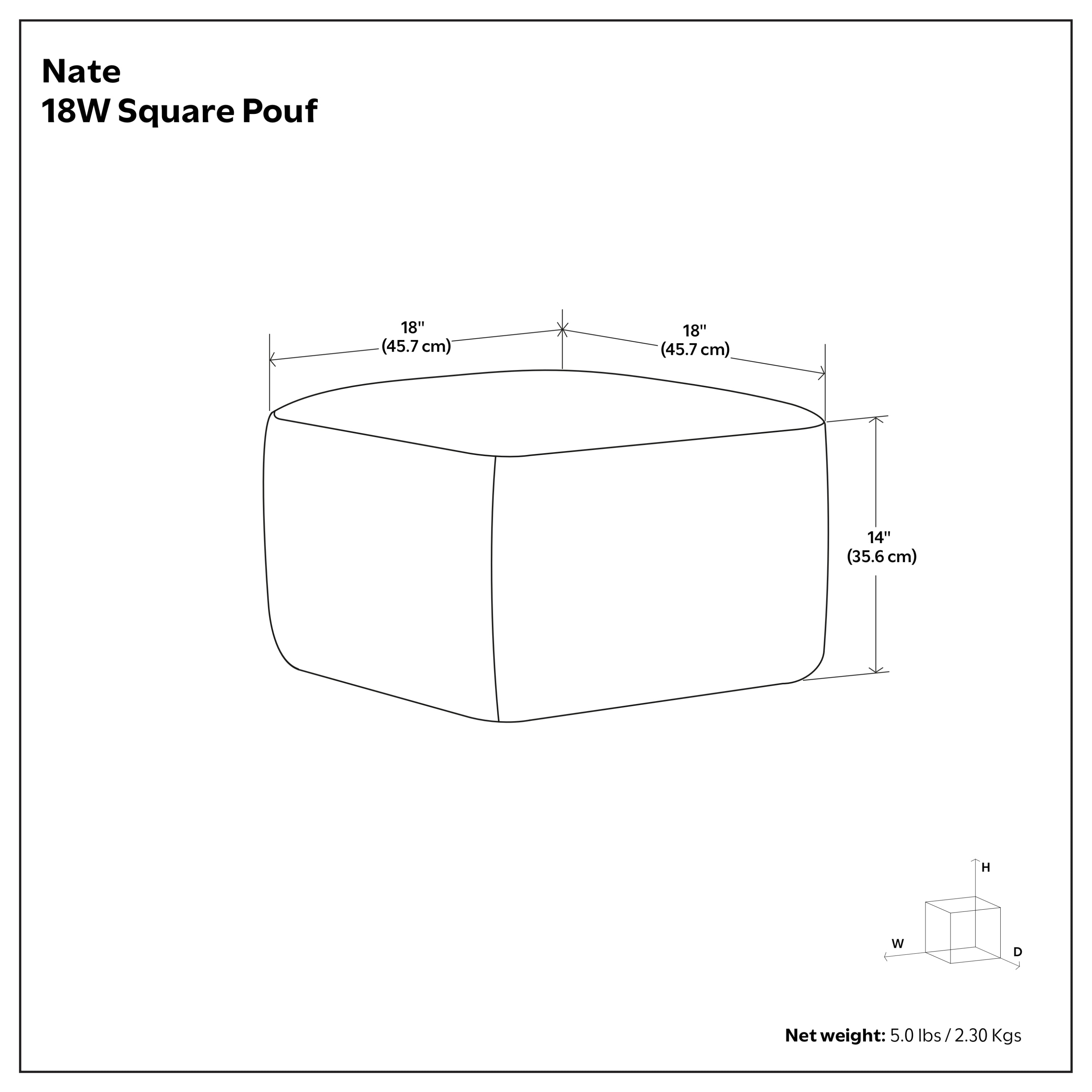 Nate 18 Inch Square Pouf