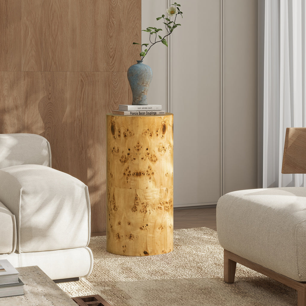 Nebula 29.5-Inch Burl Wood Accent Pillar Side Table, Warm Brown