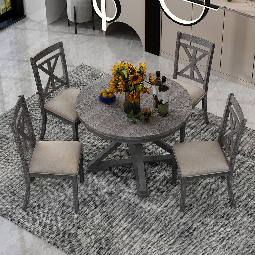 TREXM 5-Piece Retro Functional Dining Table Set