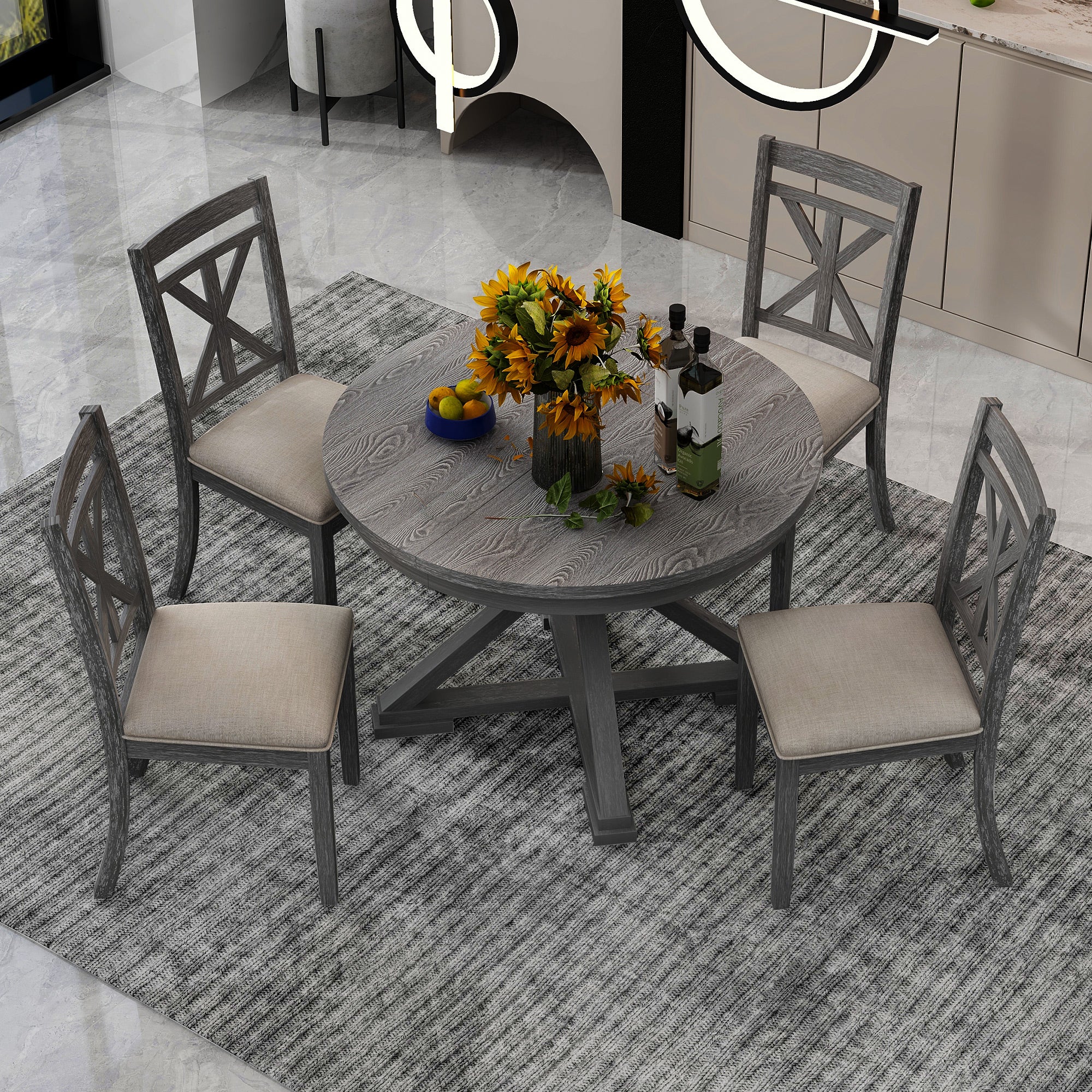 TREXM 5-Piece Retro Functional Dining Table Set