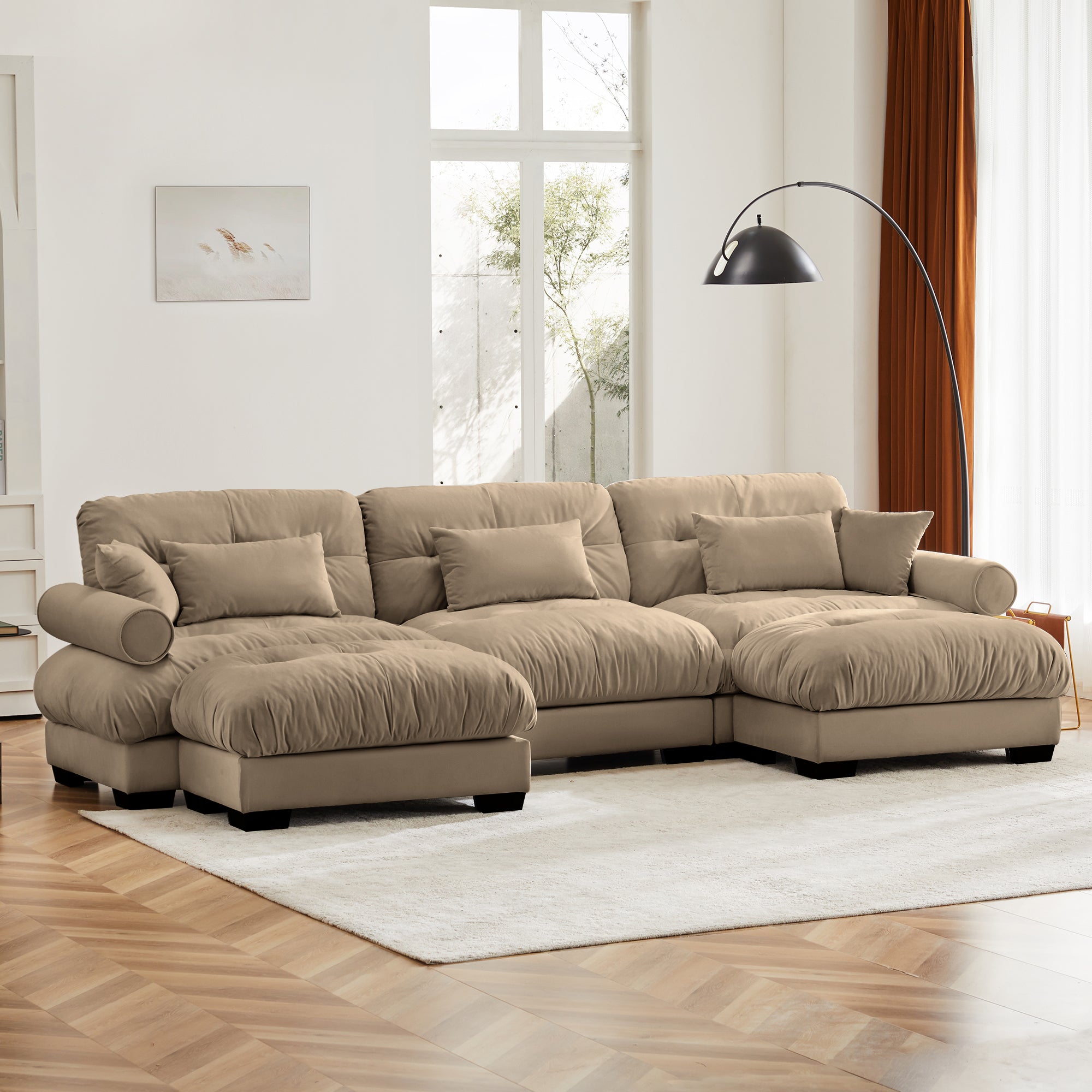 U Shape Modular Sectional Sofa Couch with Movable Ottomans