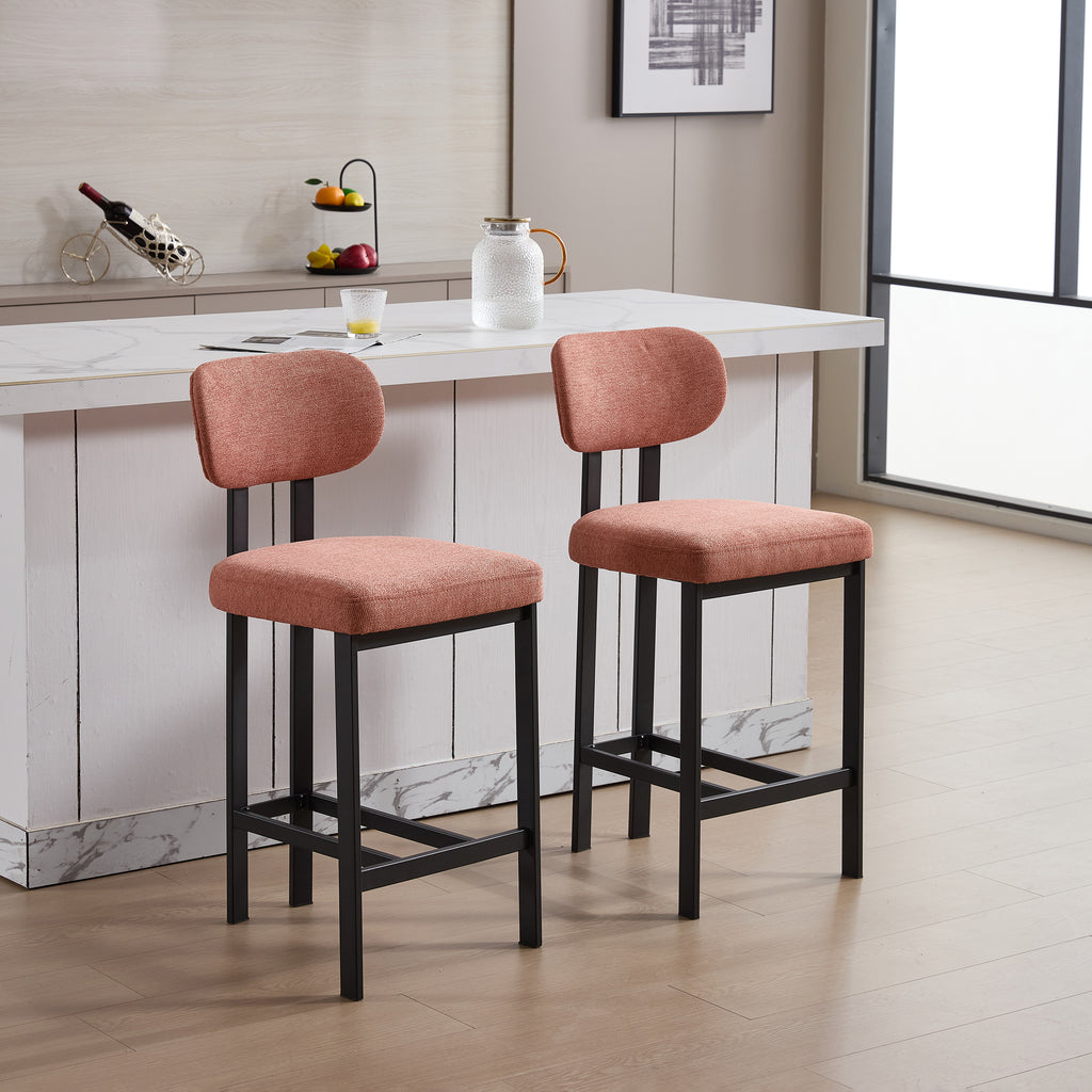 Bar Stools Set of 2, 26 Inch Modern Upholstered Fabric Counter Height Barstools