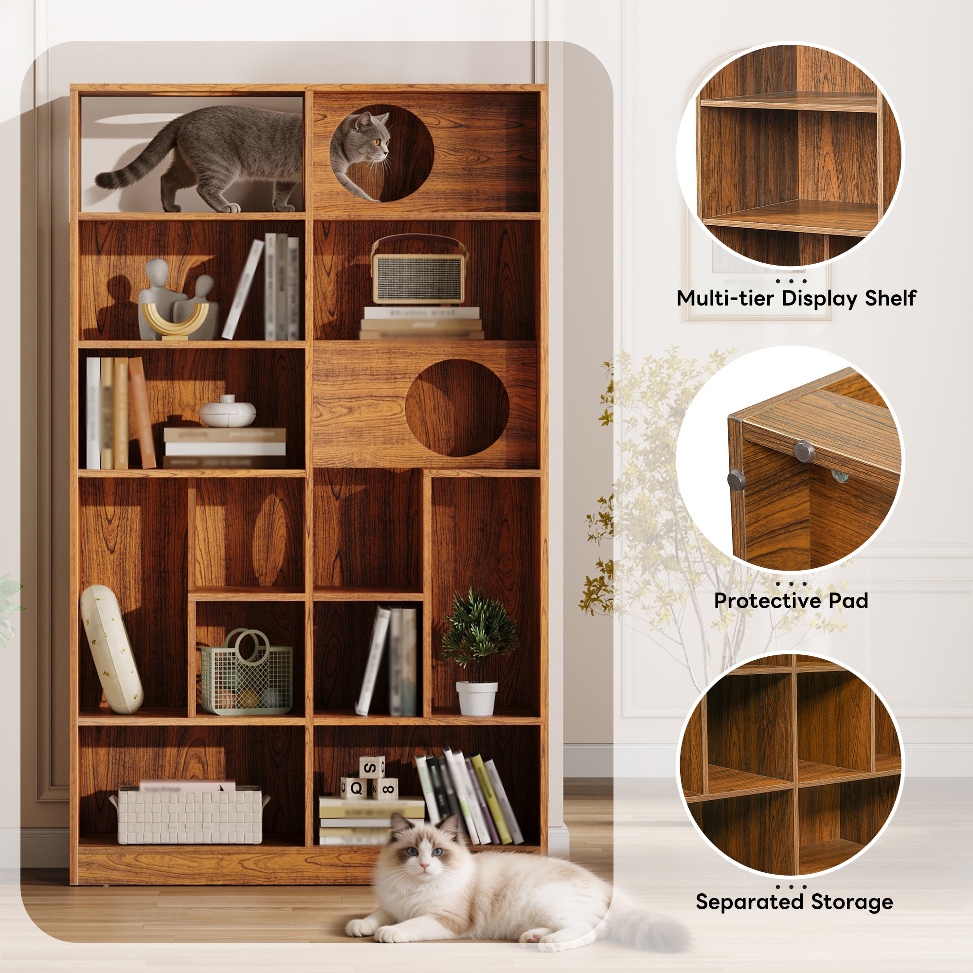 Modern 2 IN 1 Wood Bookshelf Cat House