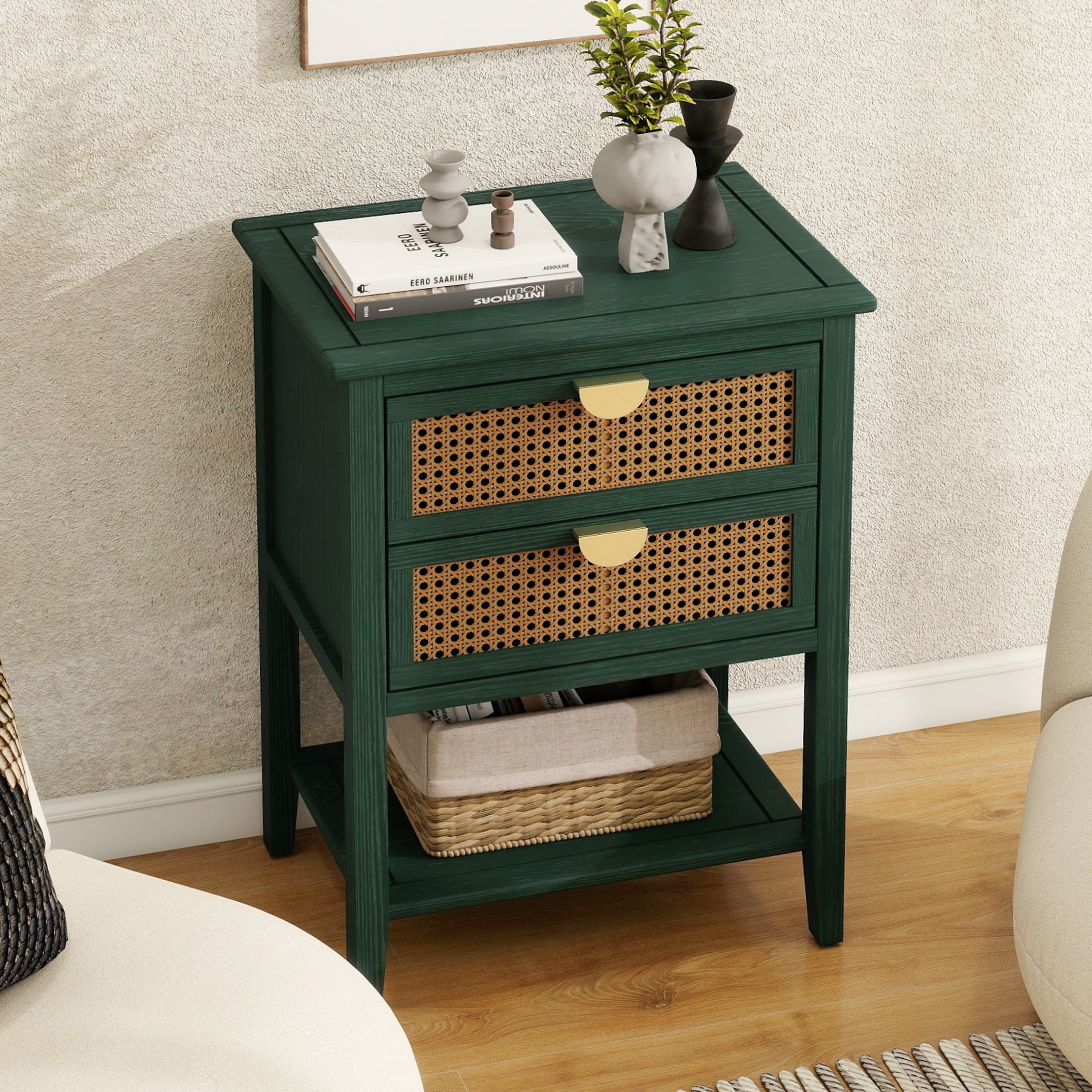 2 Drawer Side Table in Natural Rattan
