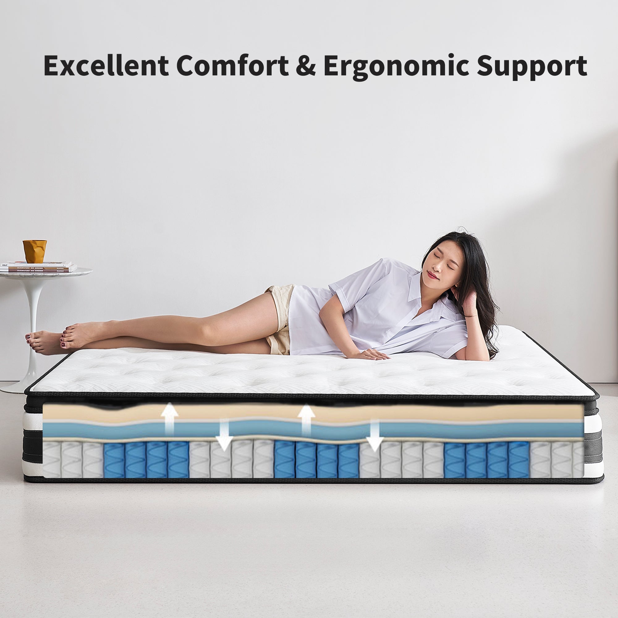 12 Inch King Size Hybrid Mattress with 7-Zoned Memory Foam and Pocket Springs