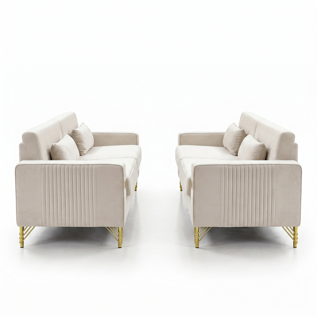 Ivory White 2-Piece Velvet Sofa Set