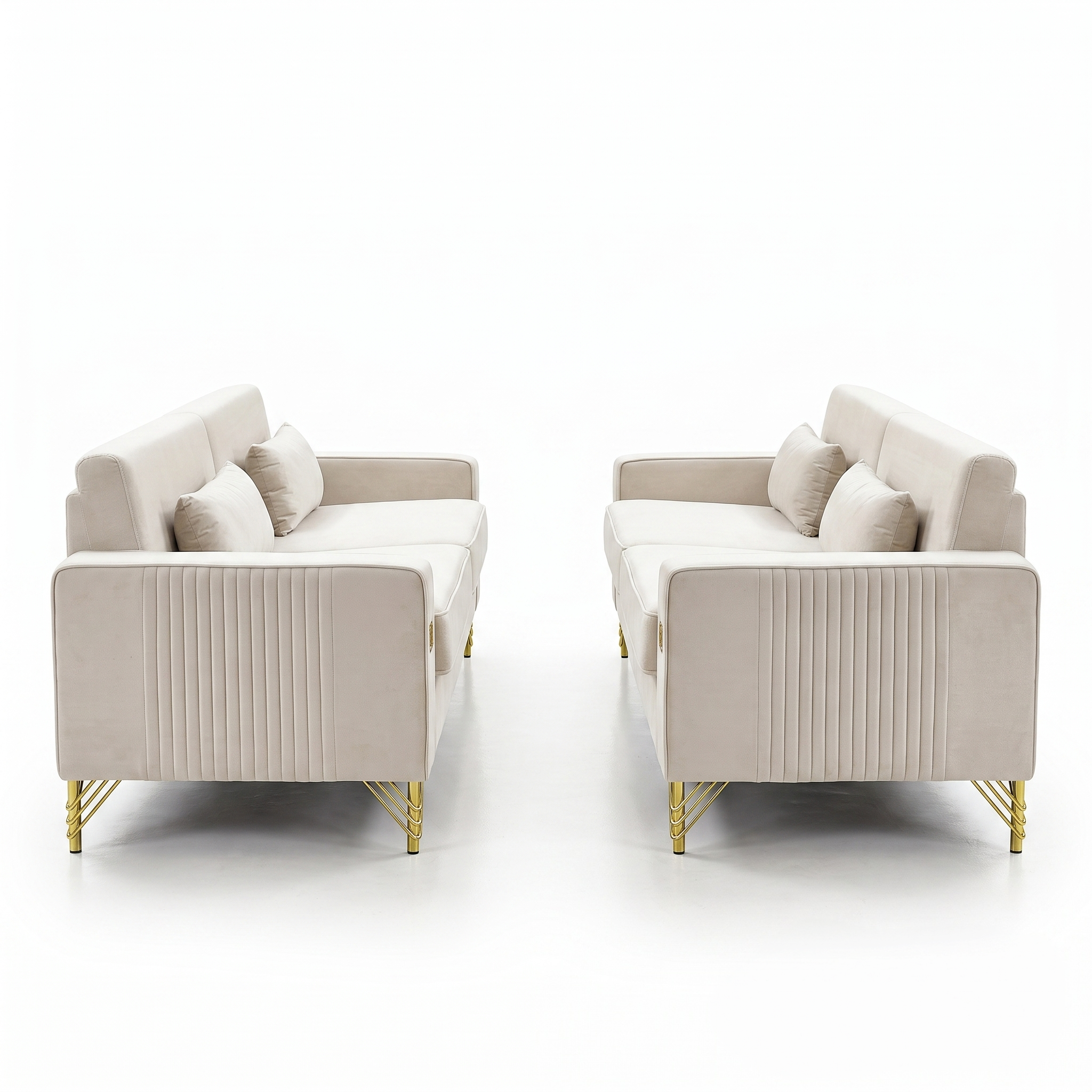 Ivory White 2-Piece Velvet Sofa Set