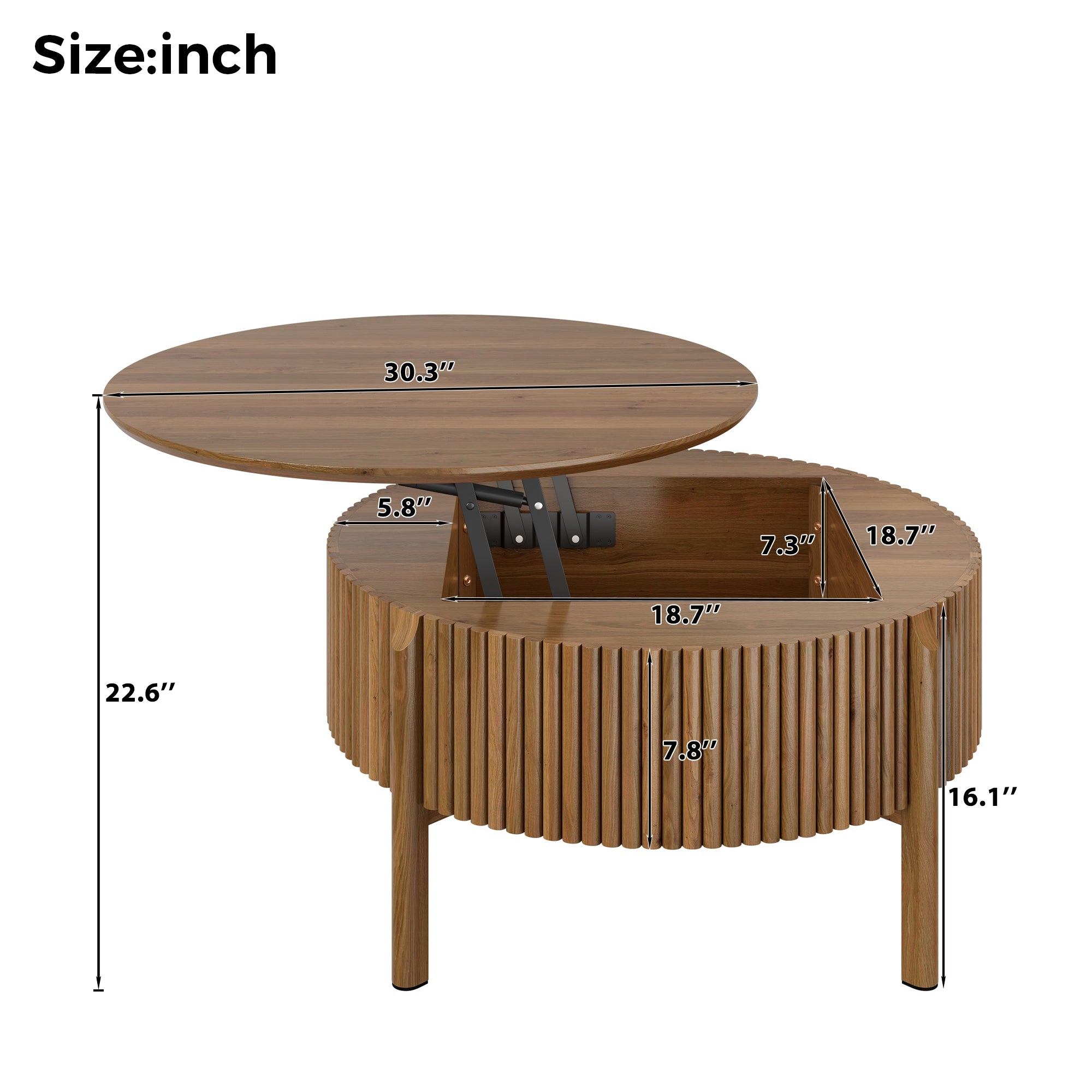 Round Lift Top Coffee Table with Hidden Storage